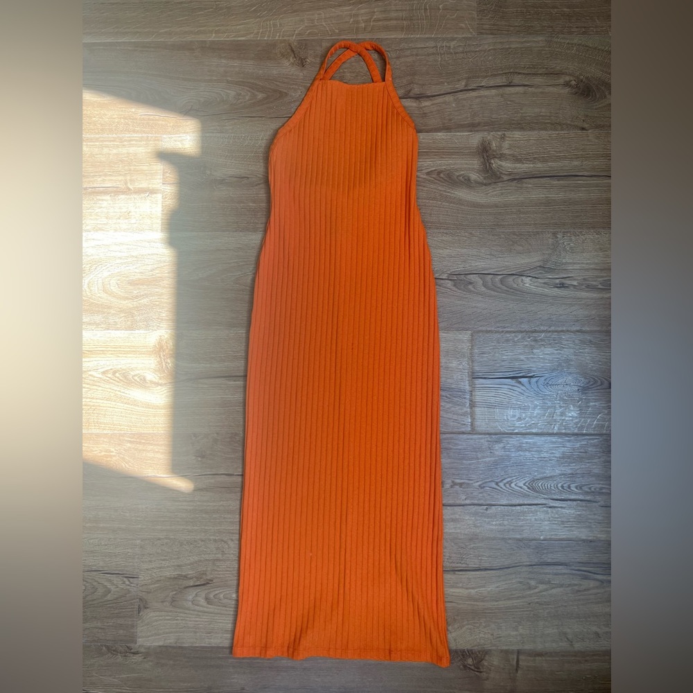 Bright, orange body con Zara, ankle length dress